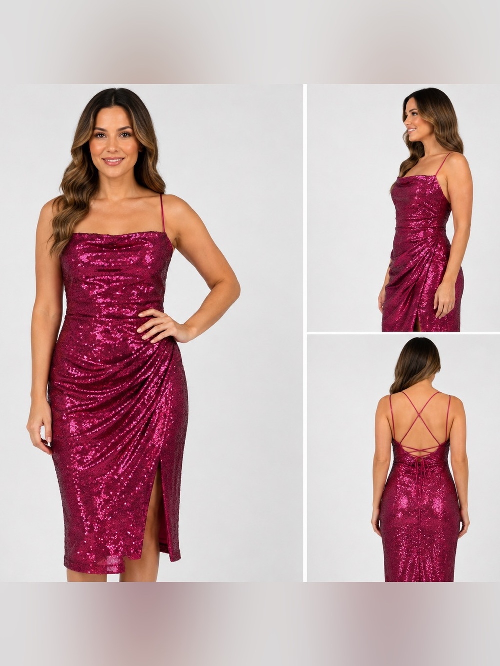 NWT Lulus Pink Sequin Cowl Neck Midi Dress M
